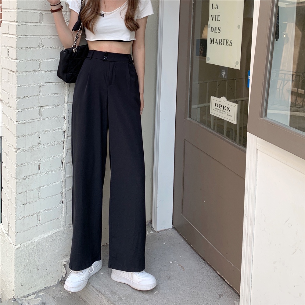 Quần Tây Ống Rộng Lưng Cao Thời Trang Cho Nữ