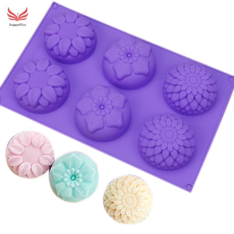 Khuôn Silicone Làm Bánh / Xà Phòng 6 Ô Hình Hoa