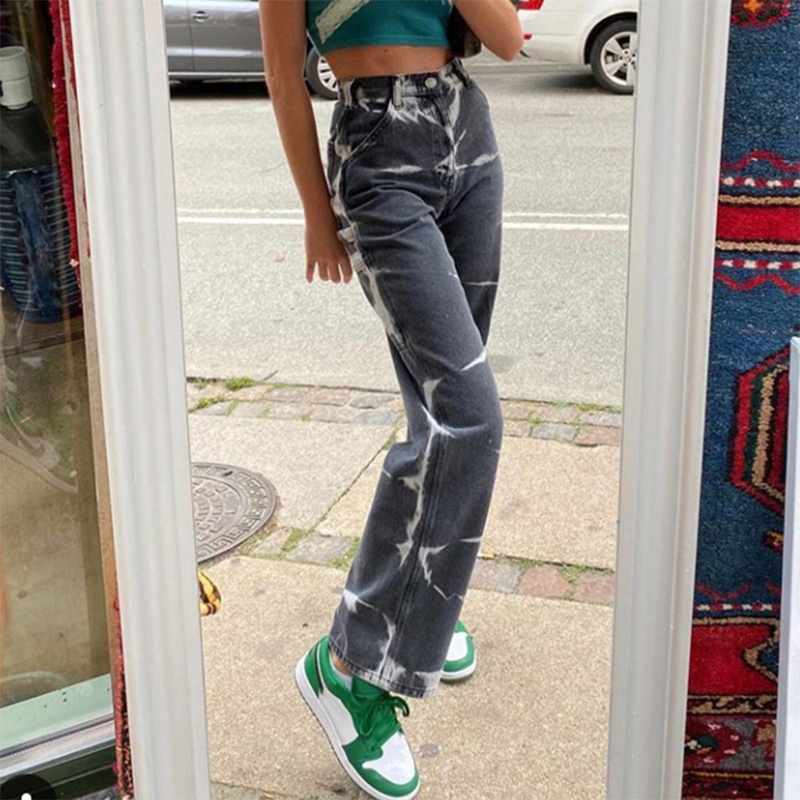 Quần Jean Baggy Lưng Cao Ống Rộng Nhuộm Màu Độc Đáo Phong Cách Cổ Điển Thời Trang Cho Nữ