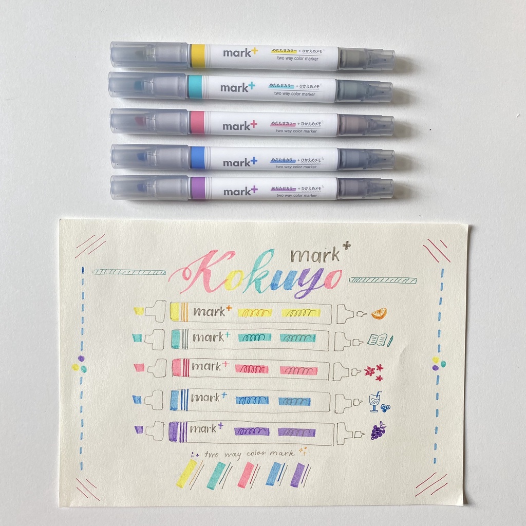 Bút Highlight Mark+ Kokuyo hai đầu màu sắc dễ thương, thiết kế nhỏ gọn