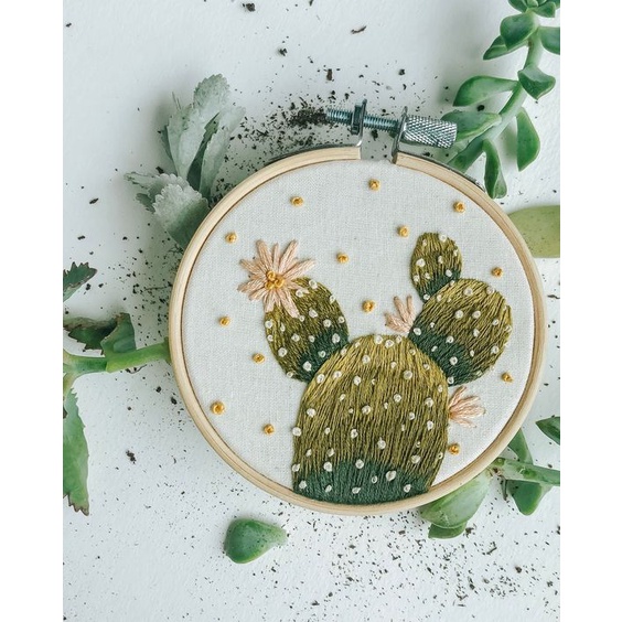 DIy thêu tay thủ công trang trí Hoop cây xương rồng - KIT NGUYÊN LIỆU TỰ THÊU TRANG TRÍ CACTUS- MIE handmade