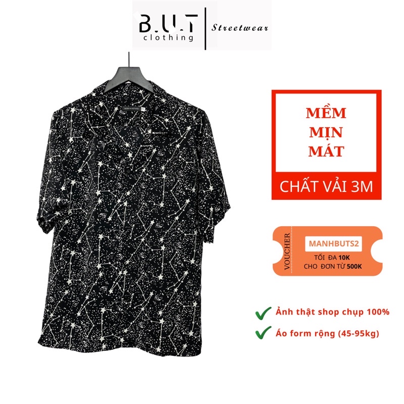Áo sơ mi họa tiết ⚡️ẢNH THẬT⚡Áo sơ mi ngắn tay NGÔI SAO chất vải LỤA mềm - mát - chống nhăn, thoải mái mặc cho mùa hè.