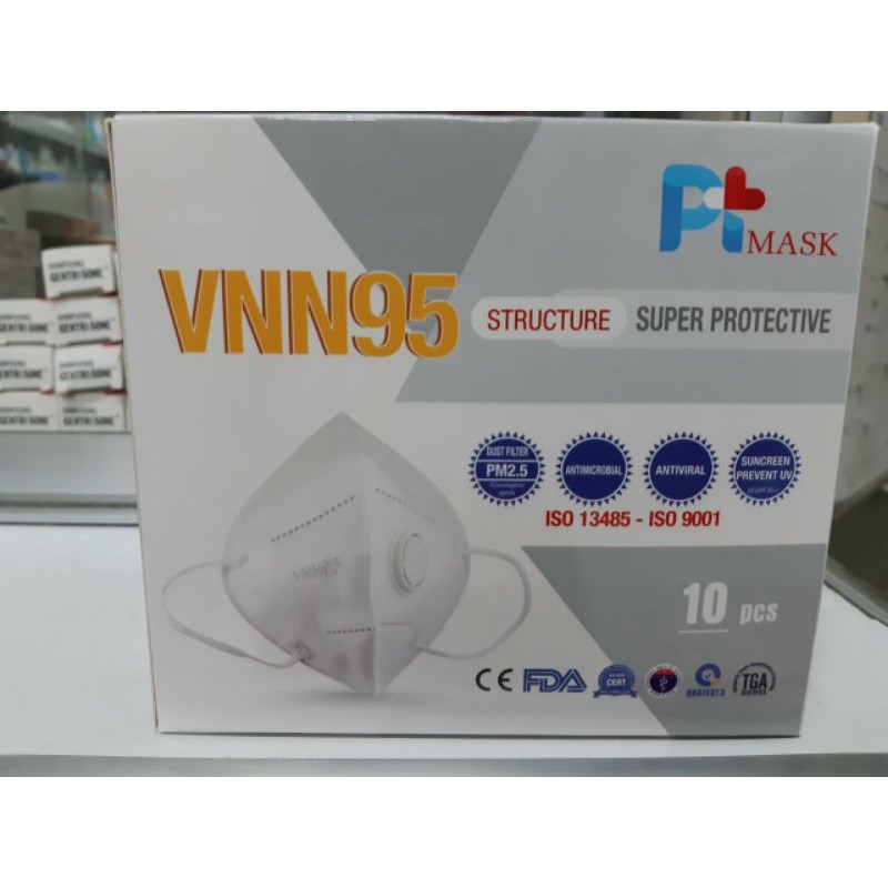 N95 KHẨU TRANG CÓ VAN và Không van_VNN95: Hộp 10 cái, 2 VÁCH_5 LỚP