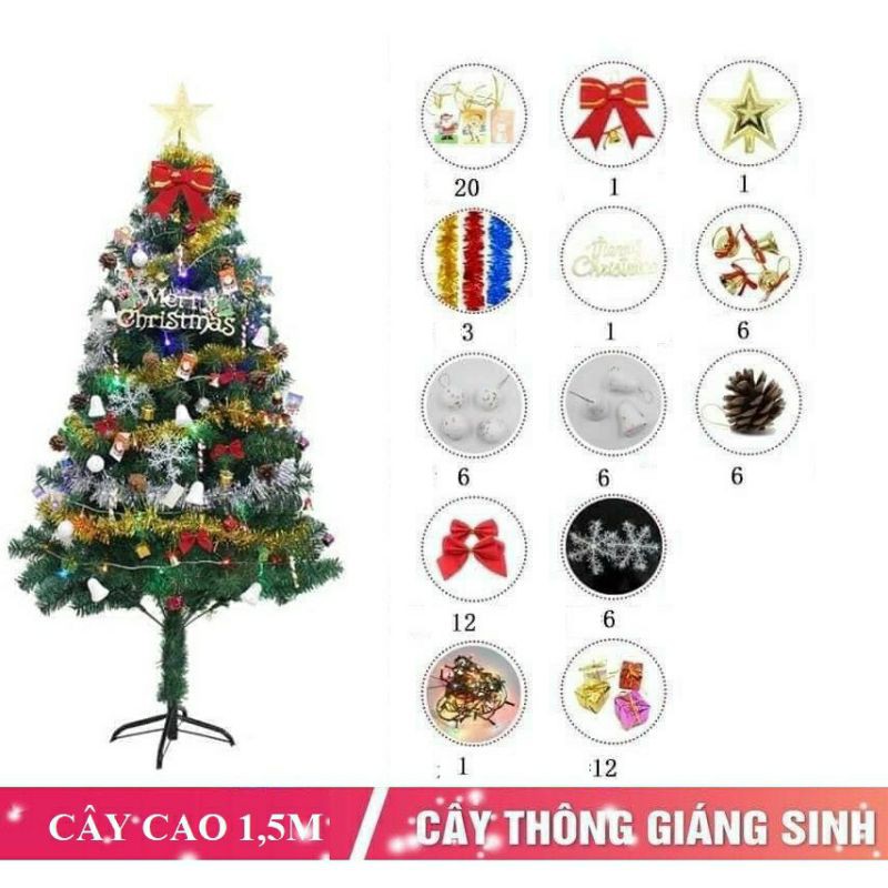 CÂY THÔNG NOEL 1,5M KÈM 112 PHỤ KIỆN (RẺ VÀ ĐẸP)