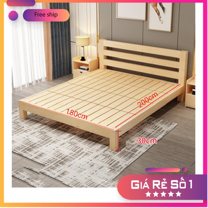 Giường ngủ GỖ THÔNG hiện đại 1m8 x 2m, giường gỗ đẹp GUT001