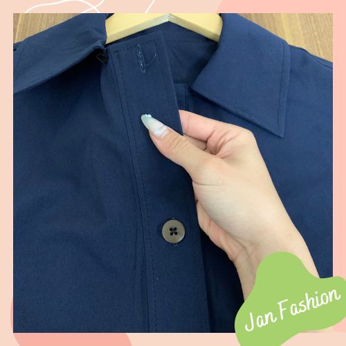 Váy sơ mi xanh than cộc tay thắt eo