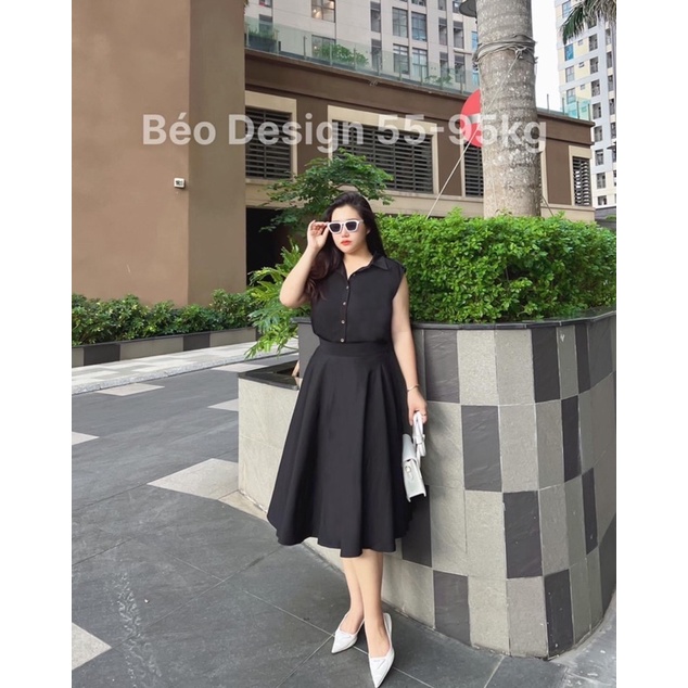 Set áo sơ mi chân váy xòe BÉO DESIGN Bigsize 55kg đến 95kg