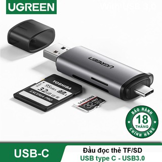Đầu đọc thẻ USB type C với 2 khe thẻ cắm SD và OTG UGREEN CM184 - Hàng Chính Hãng
