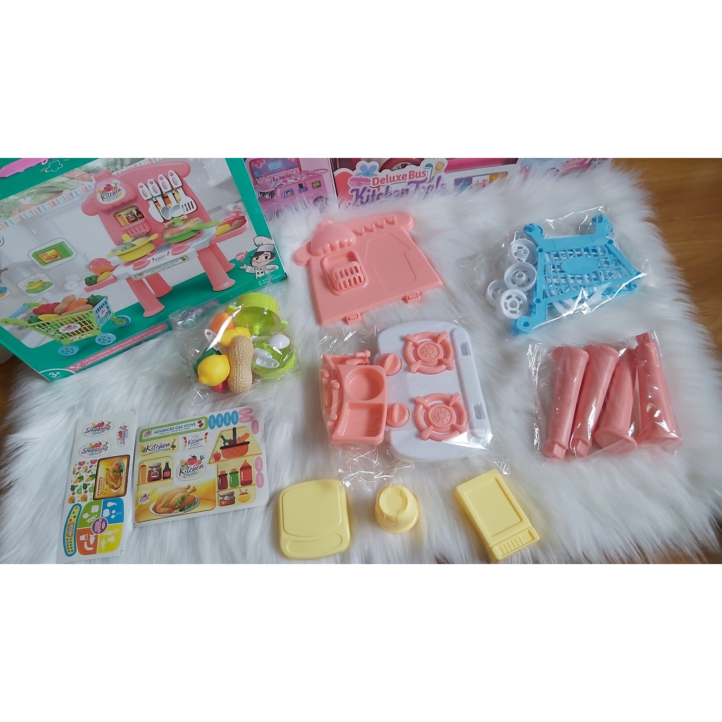 HỘP KỆ BẾP GAS, BỒN RỬA CHÉN + XE ĐẨY SIÊU THỊ RÁP (HỒNG) Kitchen Dream