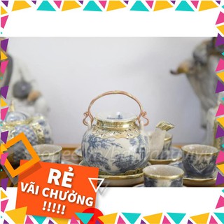 Bộ Ấm Chén Bát Tràng ⚡️𝐅𝐑𝐄𝐄 𝐒𝐇𝐈𝐏⚡️ men rạn cổ BỌC ĐỒNG