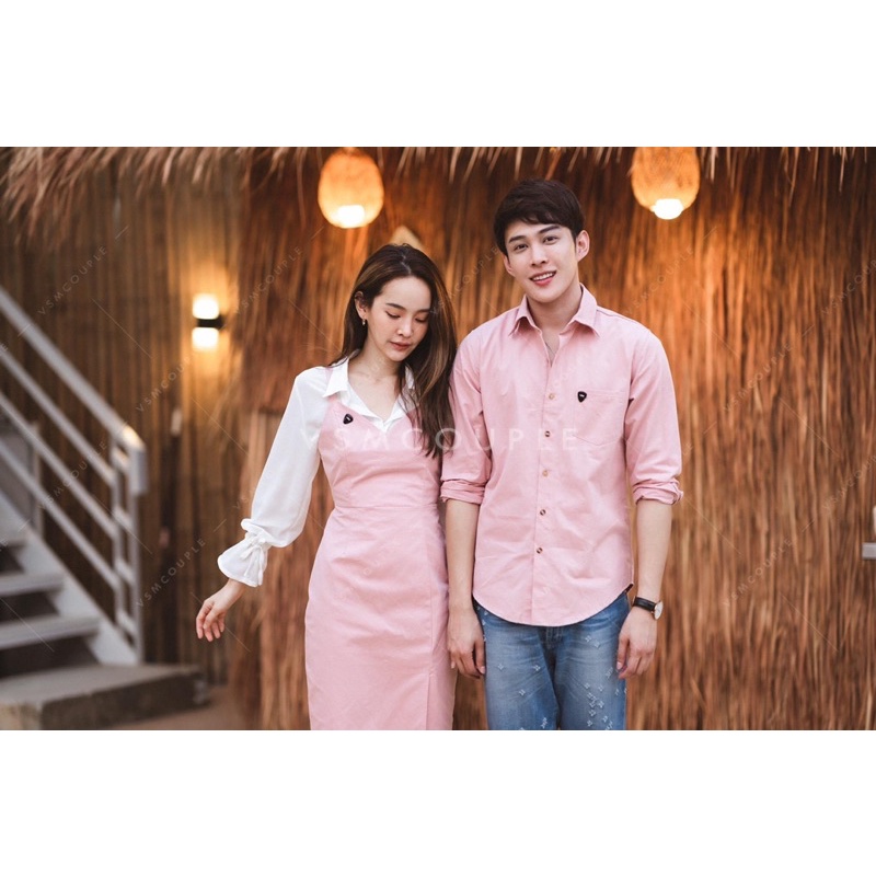 Set đồ đôi - áo váy đôi đi tiệc cao cấp hồng nhạt tay váy phối voan xinh xắn Forever Couple Store