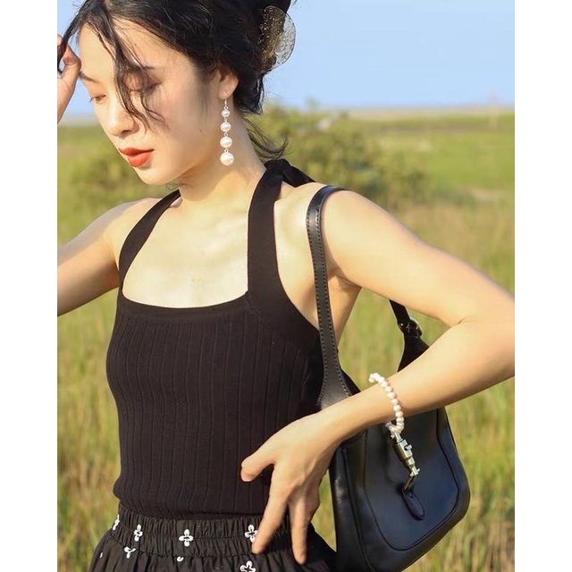 Áo croptop yếm halter len cột dây sau lưng | BigBuy360 - bigbuy360.vn