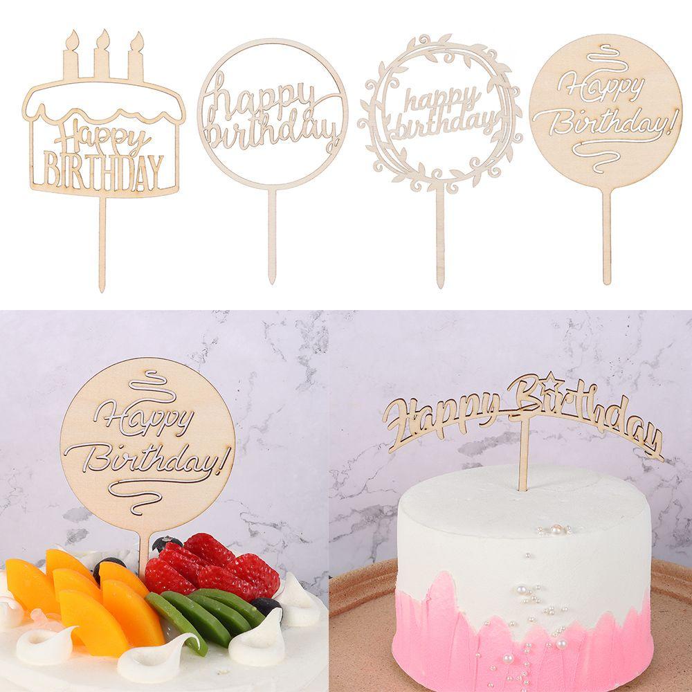 Que Gỗ Cắm Bánh Chữ Happy Birthday Trang Trí Tiệc Cưới