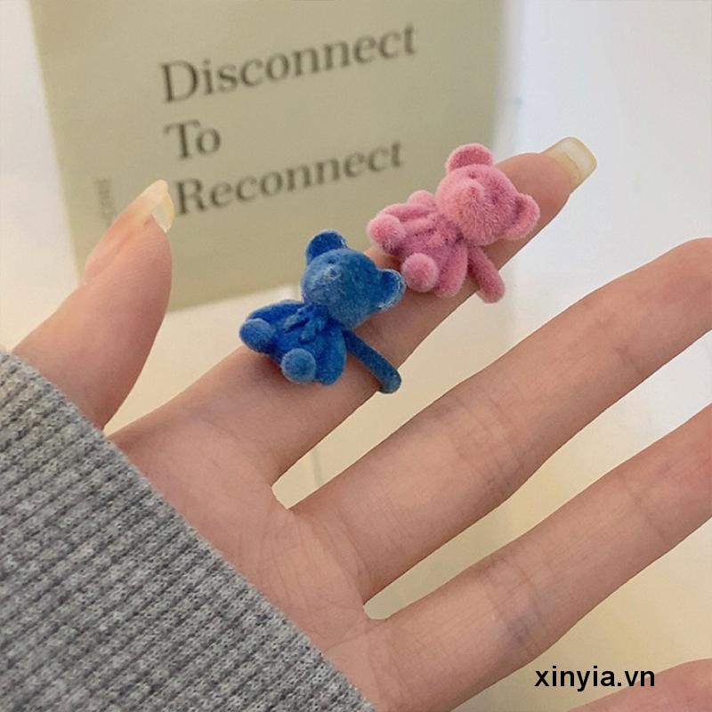 Nhẫn hở từ vải nhung mặt hình chú gấu đáng yêu hợp thời trang dành cho nữ