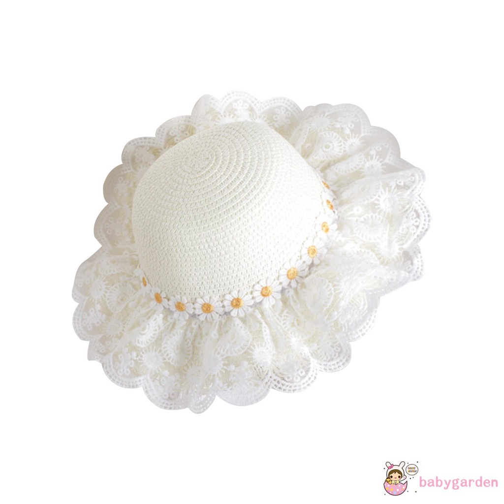 Nón Rơm Đính Ren Hoa Hướng Dương Cho Bé Từ 2-6 Tuổi