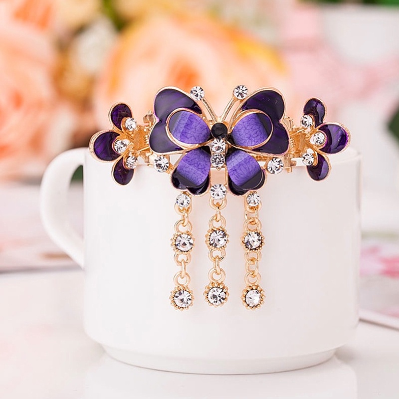 Kẹp Càng Cua Phối Tua Rua Hình Bướm Đính Đá Thanh Lịch Phong Cách Hàn Quốc Cho Nữ