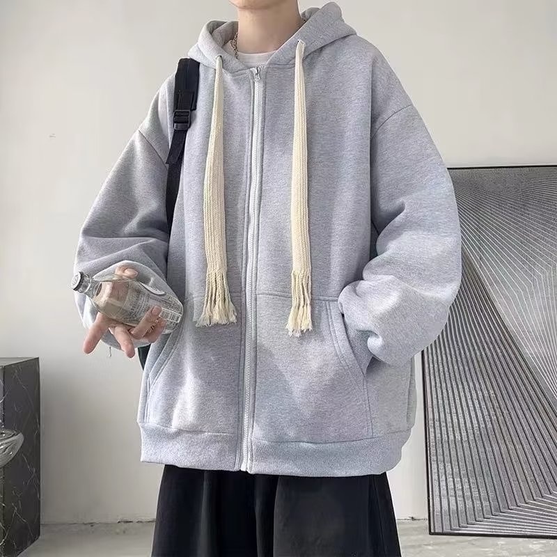 Áo Khoác Hoodie Màu Trơn Phối Dây Rút Cá Tính Thời Trang Hàn Quốc Cho Nam áo khoác hoodie cặp bigsize áo khoác hoodie nam form rộng áo khoác