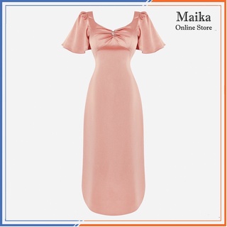 Váy lụa dự tiệc - Đầm lụa cổ đính ngọc - Maika Store