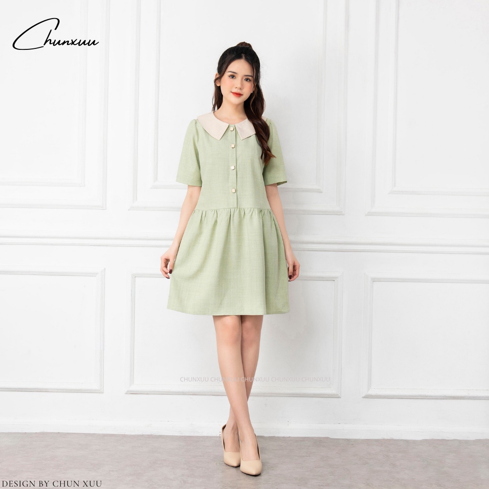 Váy nữ dáng suông phối cổ tiểu thư thiết kế, màu sắc trẻ trung thanh lịch ChunXuu V05