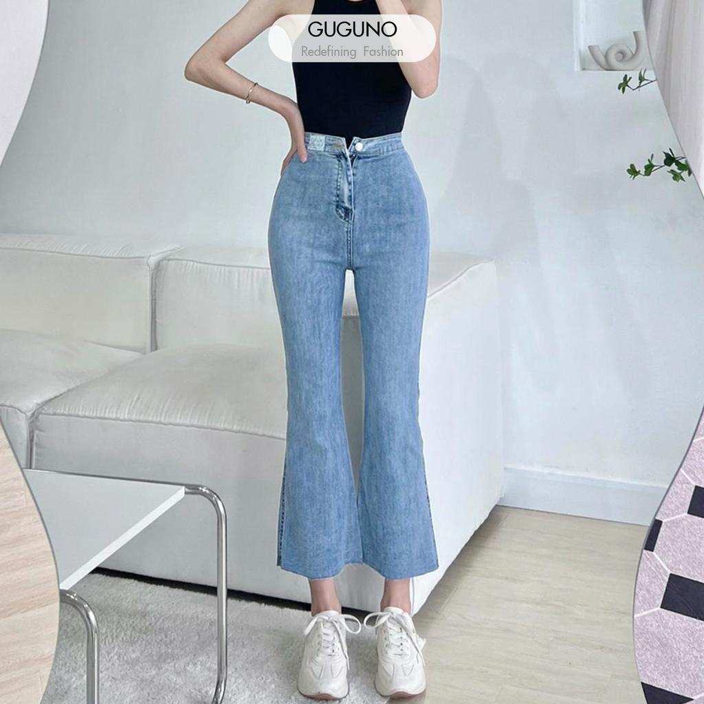Quần jeans nữ ống loe cạp cao GUGUNO (Mẫu thật)