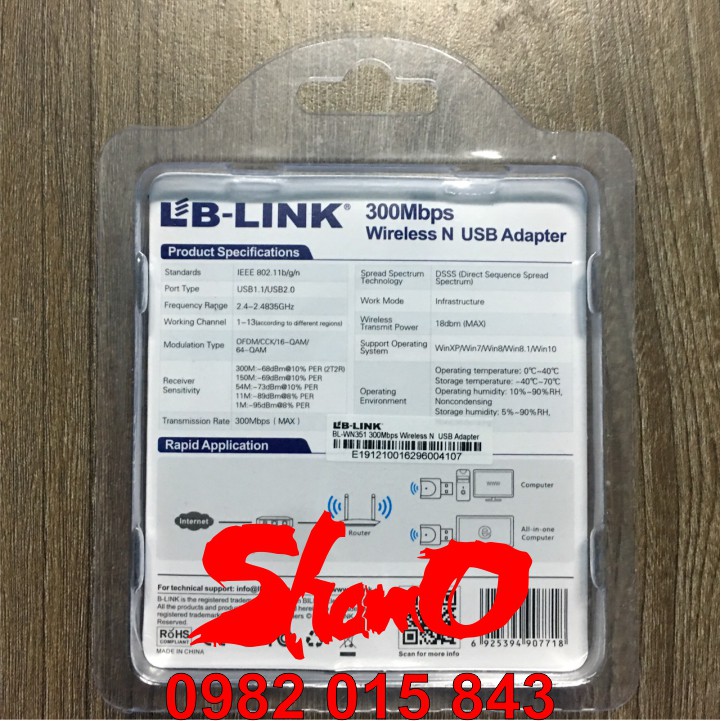 Bộ thu sóng Wifi LBLINK 300Mbps – BL-WN351 – Chính Hãng LB-Link – Bảo hành 24 tháng – Tốc độ truyền tải không dây 300Mbp