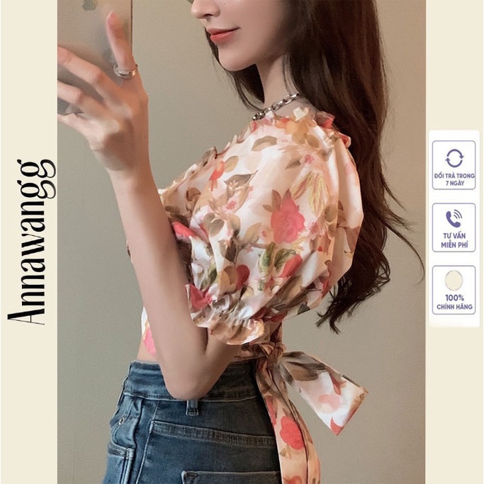 Áo hoa tay bồng buộc nơ sau lưng Annawangg AN14