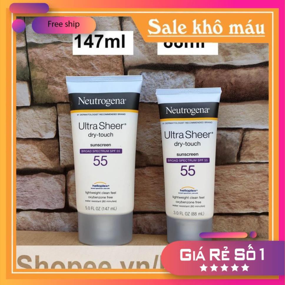 Kem Chống Nắng Neutrogena Ultra Sheer Dry Touch 88ml và 147ml SunScreen Broad Spectrum SPF 55 của Mỹ