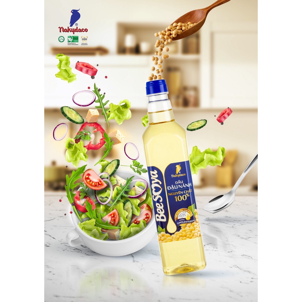 Dầu Đậu Nành Bee Soya Nakydaco 1L– Dầu Ăn Con Két Chính Hãng – Nguyên Chất 100% – Tốt Cho Tim Mạch.