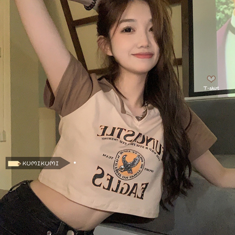 SUXI Áo Thun Lửng Tay Ngắn Dáng Ôm In Chữ Thời Trang Mùa Hè Cho Nữ
