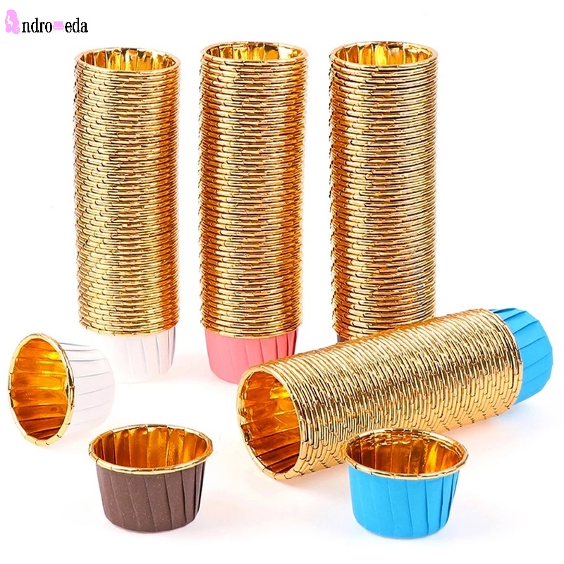 Set 50 Cốc Giấy Lá Nhôm Màu Vàng/Bạc Đựng Bánh Cupcake/ Muffin