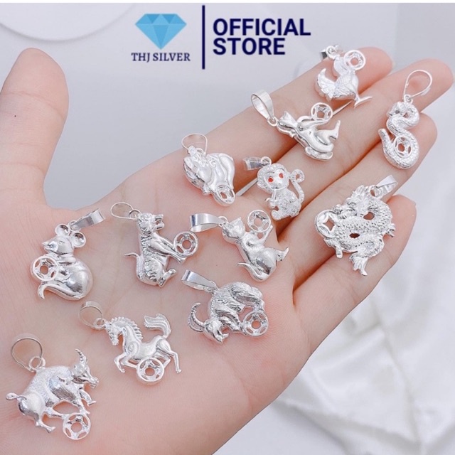Dây chuyền mặt 12 con giáp ôm đá chuẩn bạc ta cho bé