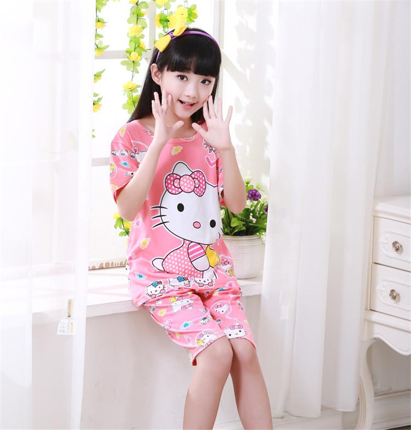 Set Đồ Bộ Ngắn Tay In Hình Mèo Hello Kitty Dễ Thương Dành Cho Bé