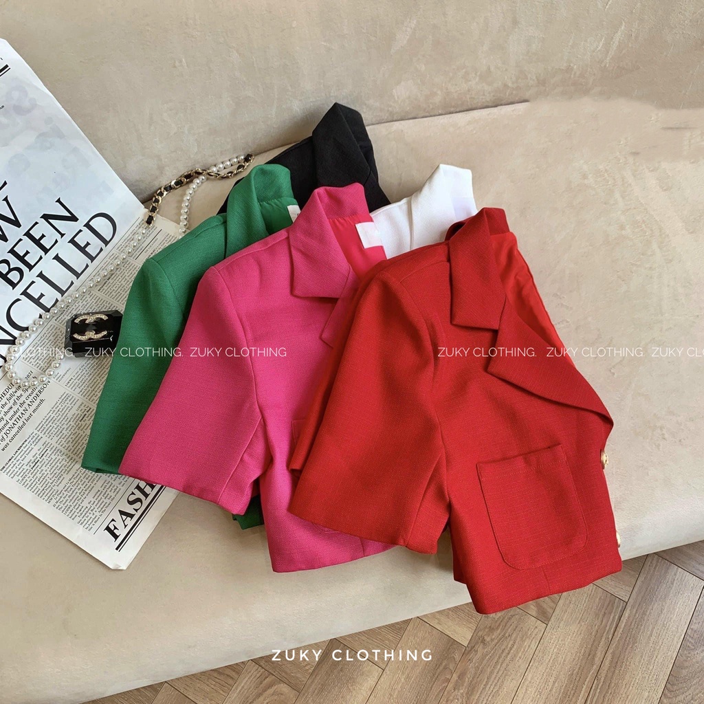 [ ZUKY CLOTHING ] Áo vest tay ngắn blazer nữ crotop 2 lớp cúc áo si | BigBuy360 - bigbuy360.vn