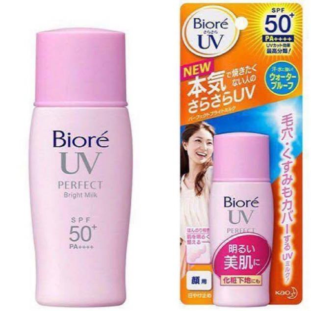 (Hàng Chính hãng Nhật) Sữa kem Chống Nắng Dưỡng Da Sáng Hồng SPF50+ PA+++ UV Bright Face Milk Bright Skin Biore Nhật Bản