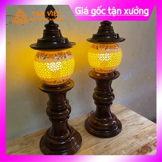 (ĐÈN THỜ CAO CẤP) Đèn Thờ Gỗ Gụ Sứ Hoa Văn Tròn