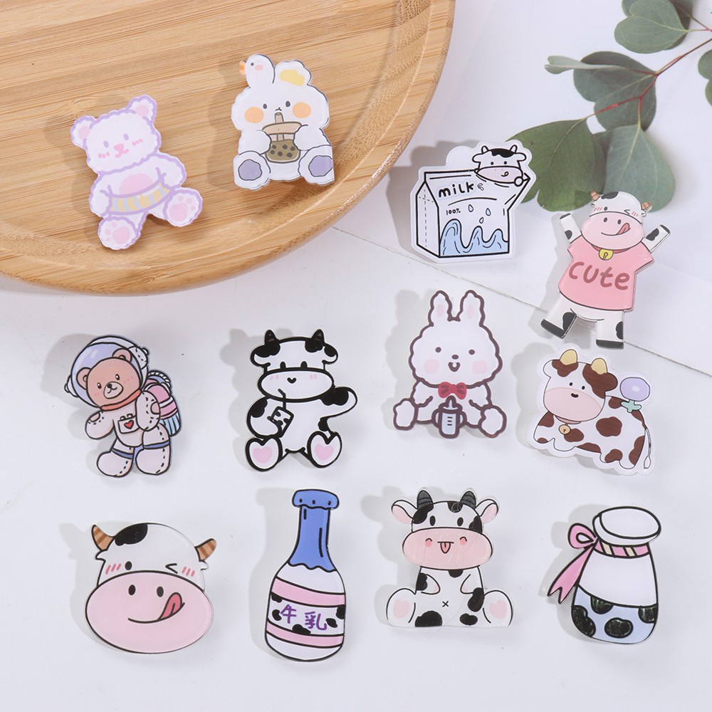 Huy Hiệu Cài Áo Hình Bò Sữa Hoạt Hình Sáng Tạo