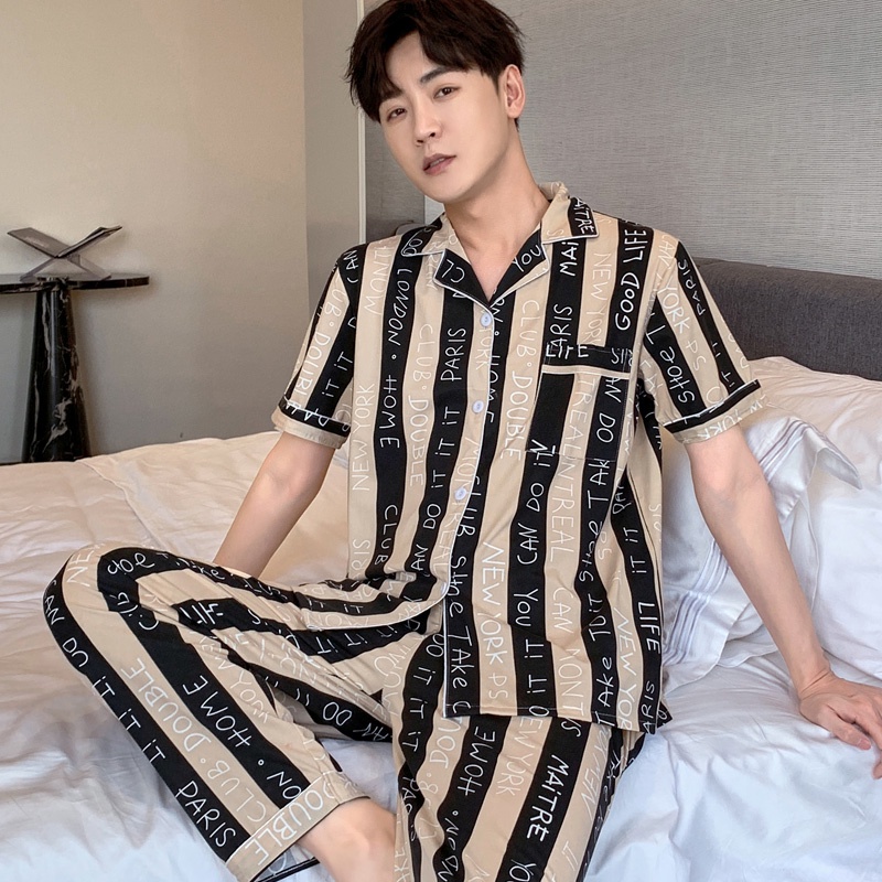 Bộ Đồ Ngủ Tay Ngắn Chất Liệu Cotton Thời Trang Hàn Quốc Cho Nam