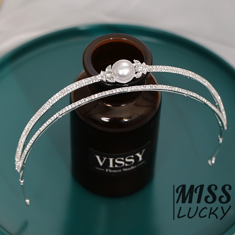 Băng đô nửa vòng tròn đính đá &amp; ngọc trai đơn giản mới 2021