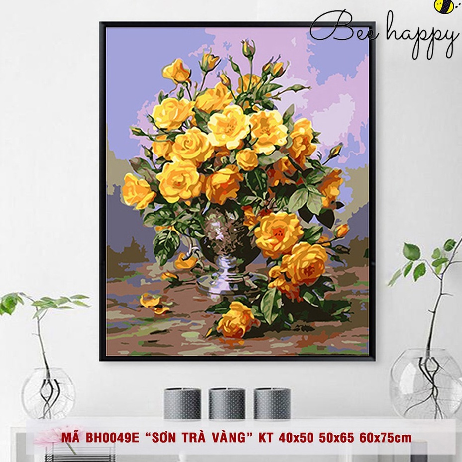 Tranh sơn dầu DIY tự tô màu Hoa sơn trà vàng mã BH0049E