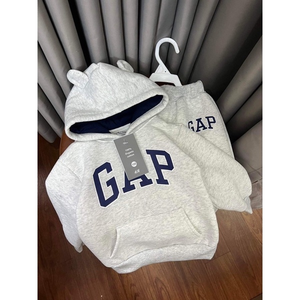 Bộ Nỉ Cho Bé , Bộ Nỉ Bông Gap Màu Ghi Có Mũ Cho Bé - Nhà Cam