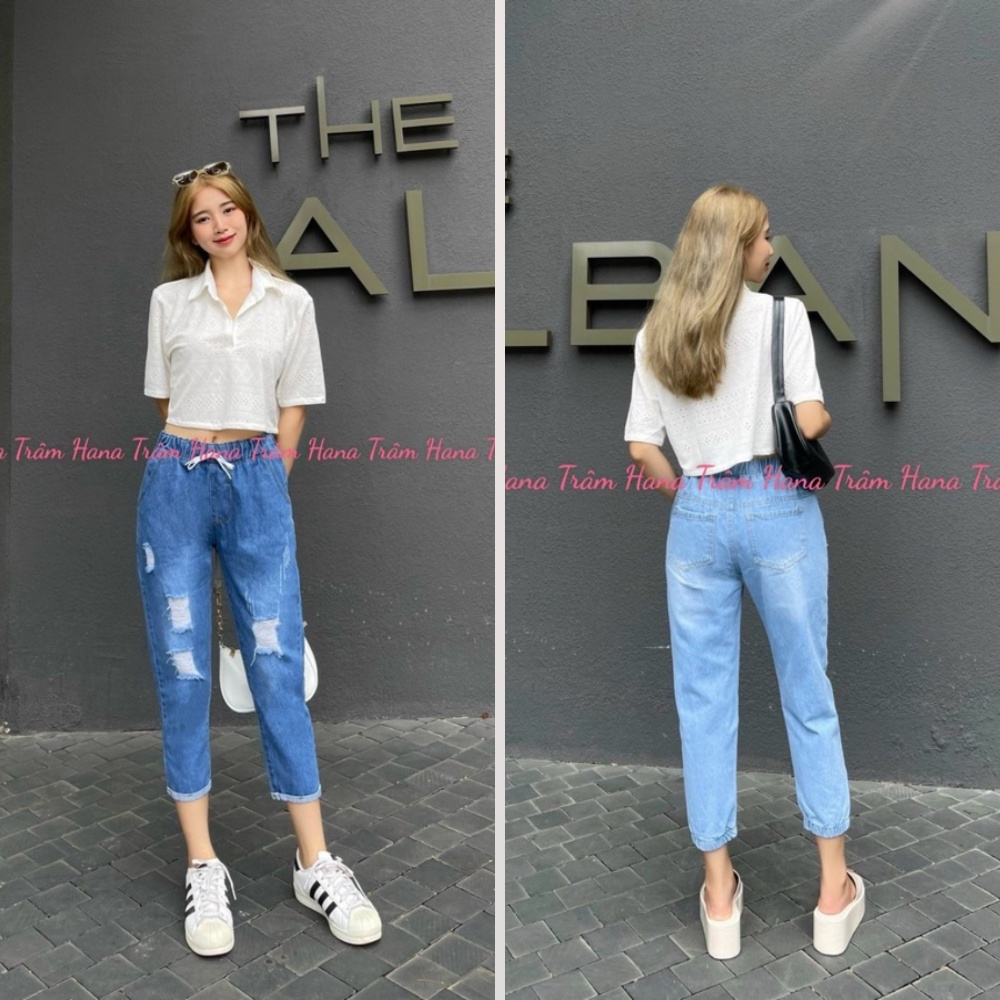 Quần jean rách baggy nữ lưng chun có size đại