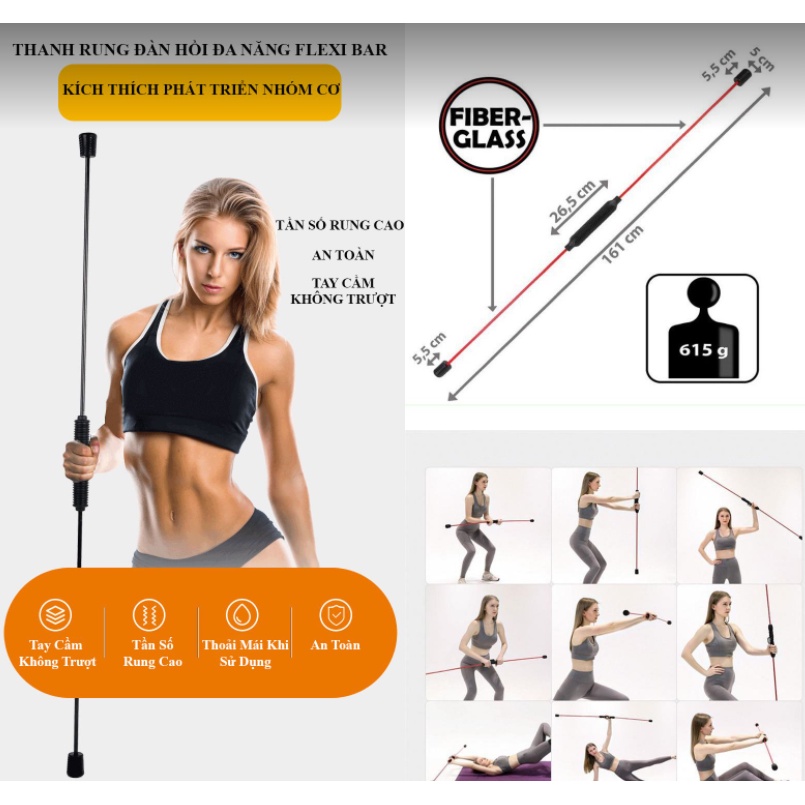 Dụng Cụ Rung Tập Gym - Thanh Rung Đàn Hồi tập thể dục cơ tay đa năng tại nhà làm gọn cơ thể săn chắc các cơ