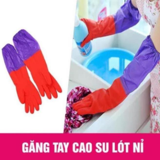 Găng tay rửa bát lót nỉ - Găng tay cao su rửa bát lót lông