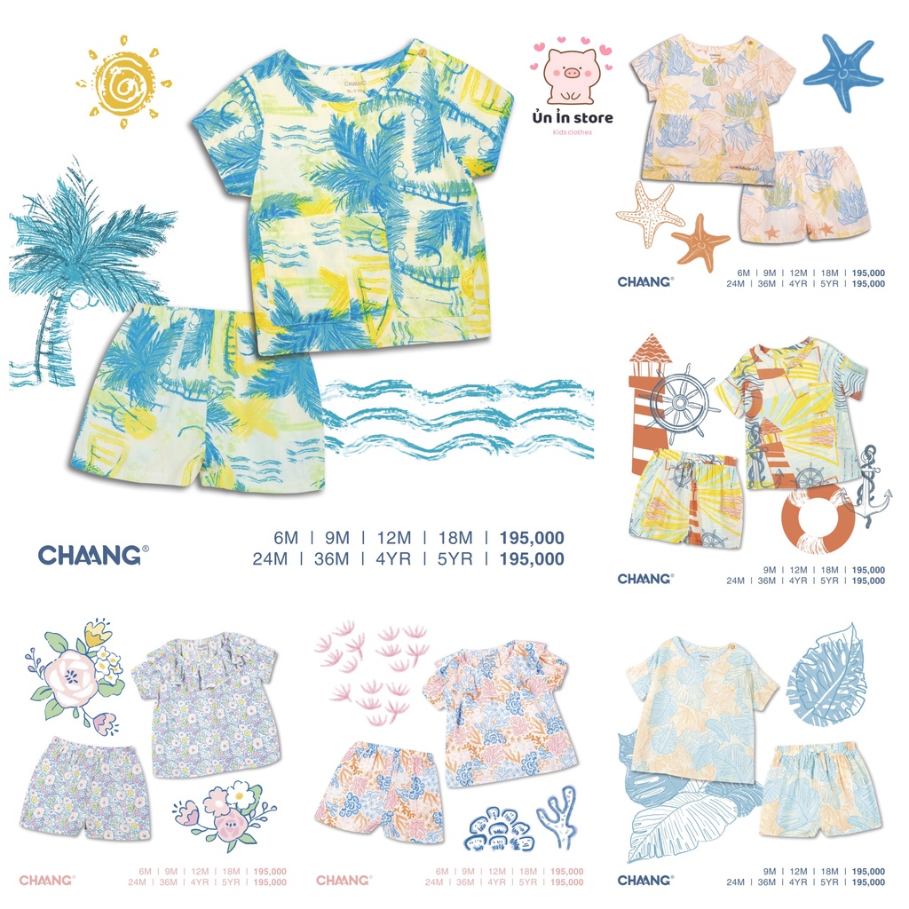 Chaang bộ cộc lanh cài vai Sea mùa hè cho bé