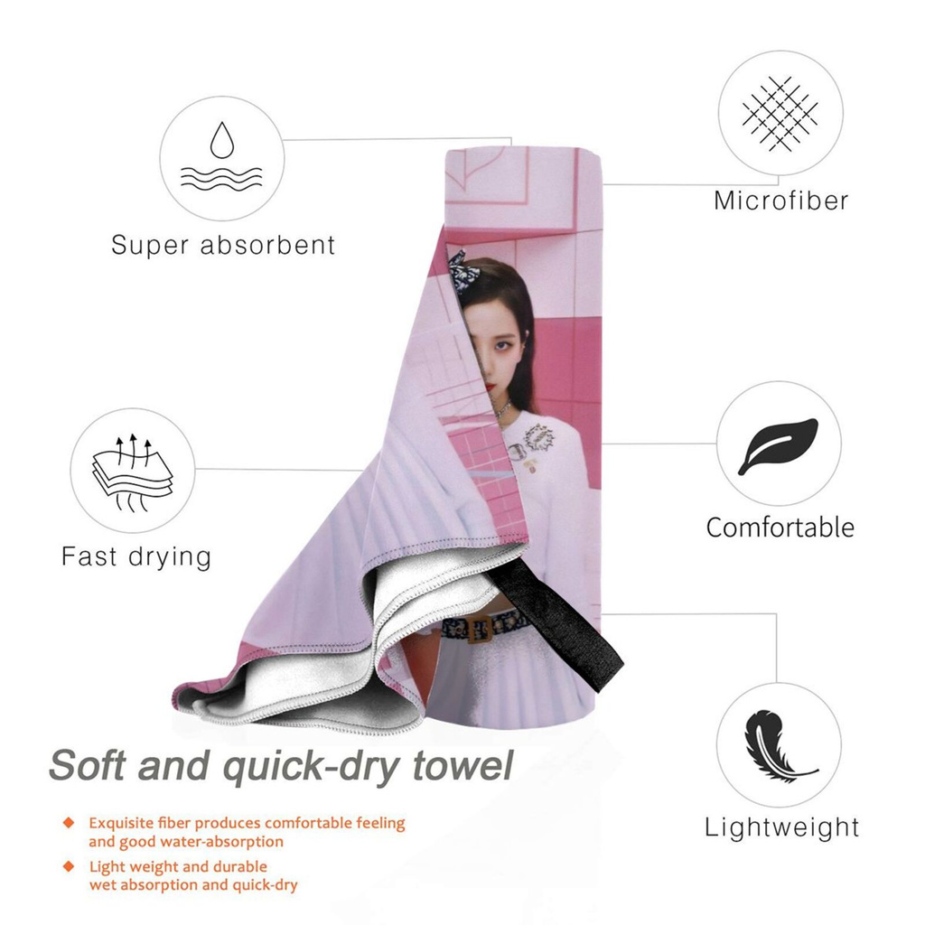 【In Stock】 BlackPink Jisoo Pink Theme Towels Multifunctional Quick-drying Towels Fashion Printed Pattern Towels Unisex Style Comfortable Soft Absorbent Superfine Fiber Absorb Water and Sweat Towel For Sports Travel Daily Life
