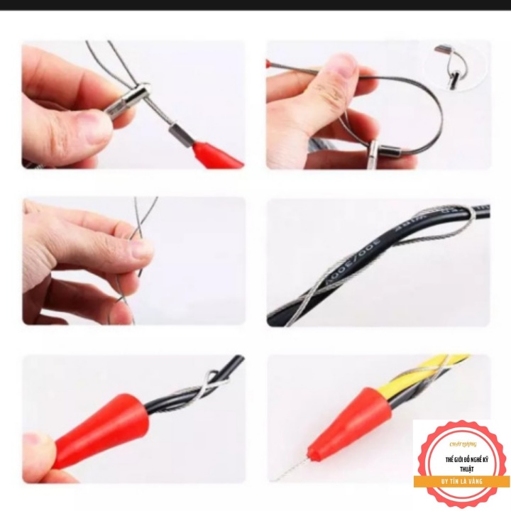 Dây mồi cáp lụa luồn dây điện trong ống gen,đầu lò xo có bánh xe trợ đẩy