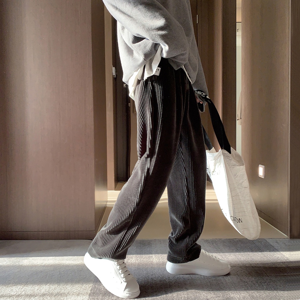 Quần nhung tăm baggy nam nữ,Quần ống rộng unisex thời trang basic pants phong cách Hàn Quốc