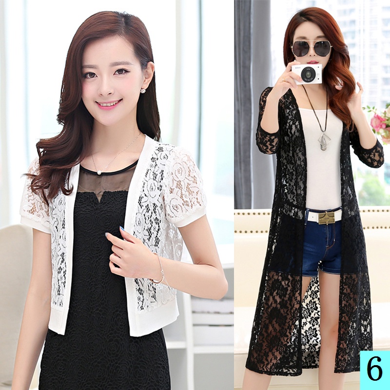 Áo Khoác Ren Lưới Tay Ngắn Dáng Dài Chống Nắng Dễ Phối Đồ Thời Trang Mùa Hè 2021 Cho Nữ