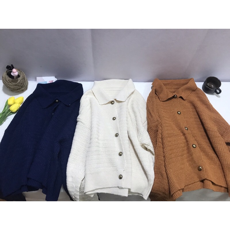 Áo len nữ dài tay cổ bẻ phong cách Hàn Quốc 3 màu siêu xinh | BigBuy360 - bigbuy360.vn
