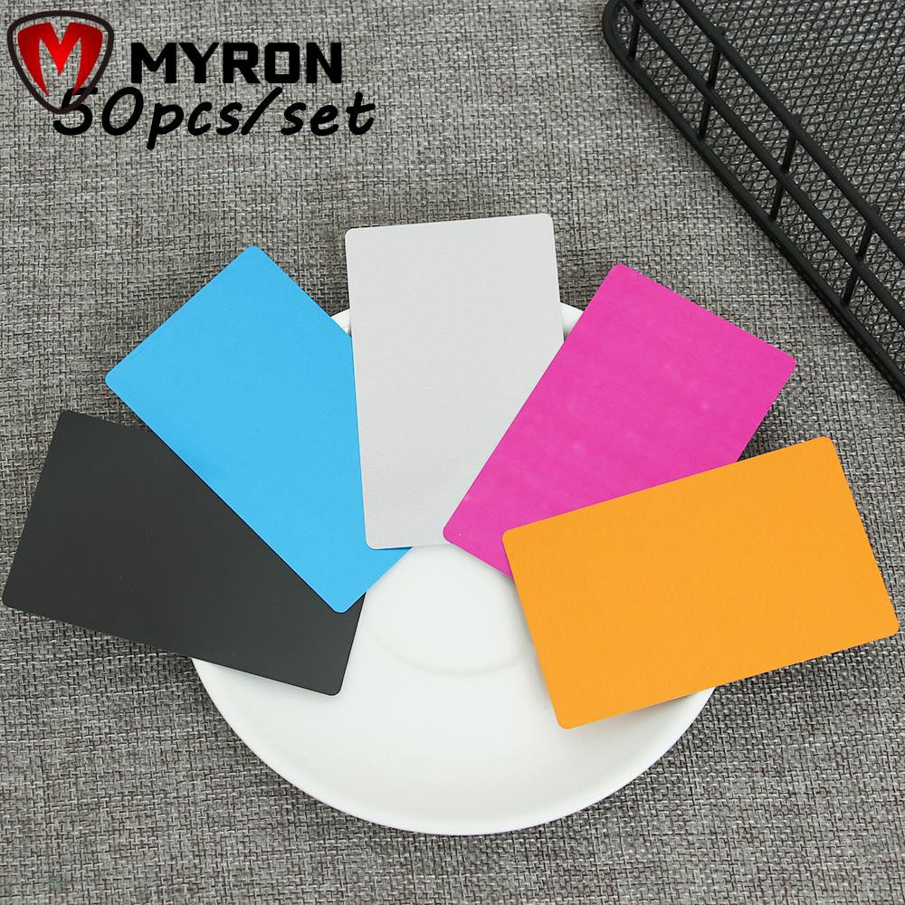 MYRON 50 Pcs/Set New Metal Carte Portable Blank Business Card Laser Engraving Aluminum Smooth Art Craft Business Visit Name Cards/Multicolor